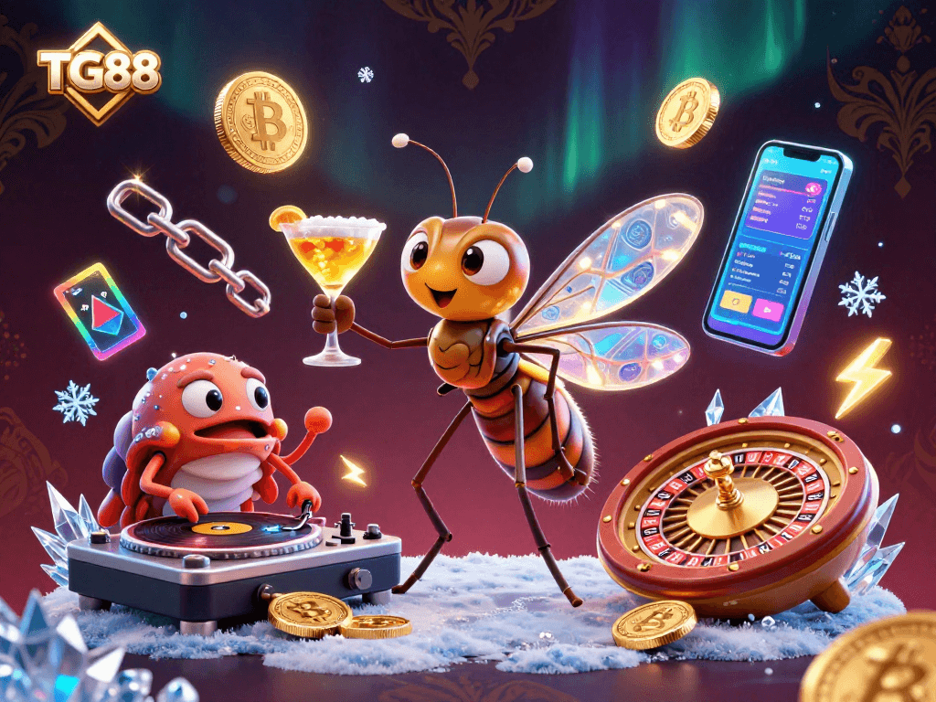 Experience thrilling moments at TG88 with a vibrant, lively casino scene featuring unique characters.