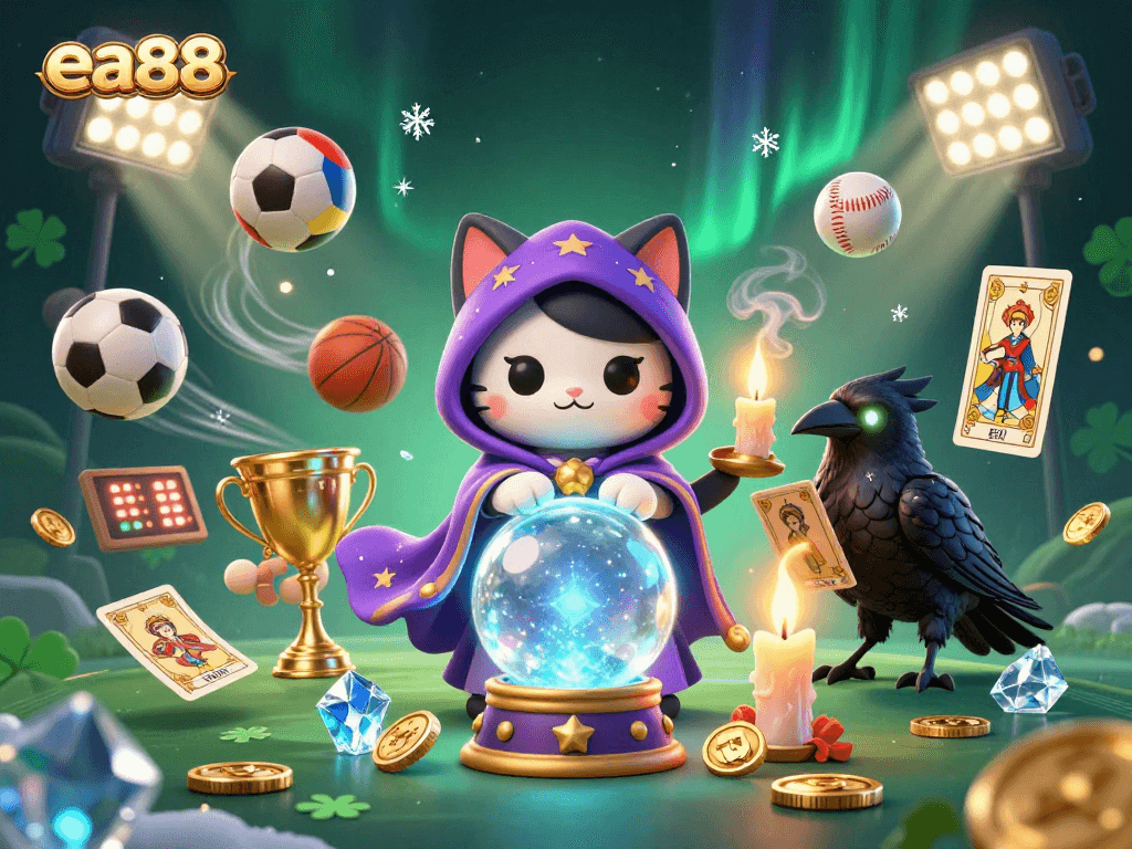 ea88 offers thrilling sports betting experiences with vibrant characters and dynamic visuals in a magical casino atmosphere.