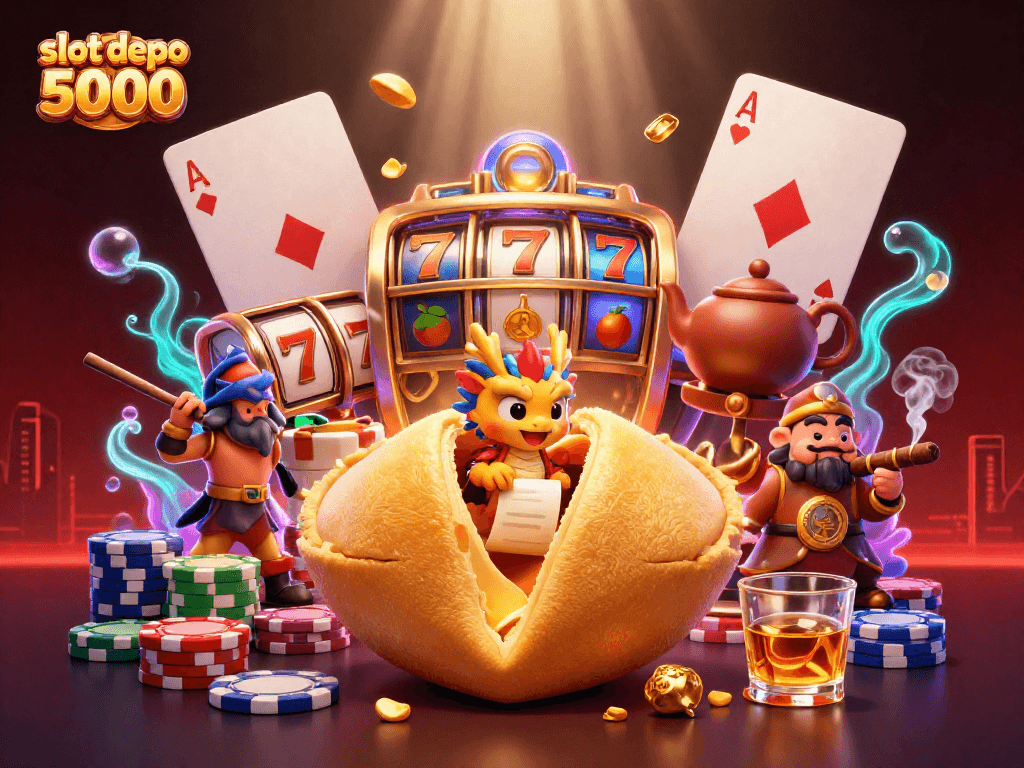 Experience thrilling wins with slot depo 5000, featuring vibrant elements of fortune and dragon wisdom.