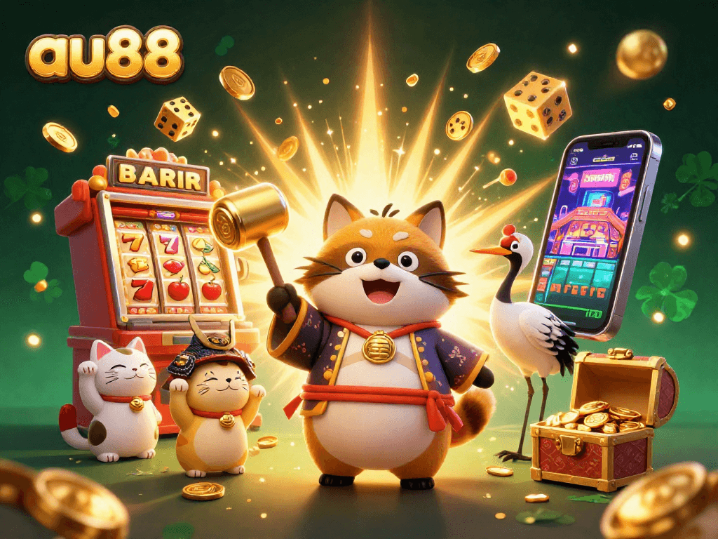 Spin to win at au88 with exciting games and vibrant characters in a festive casino backdrop.