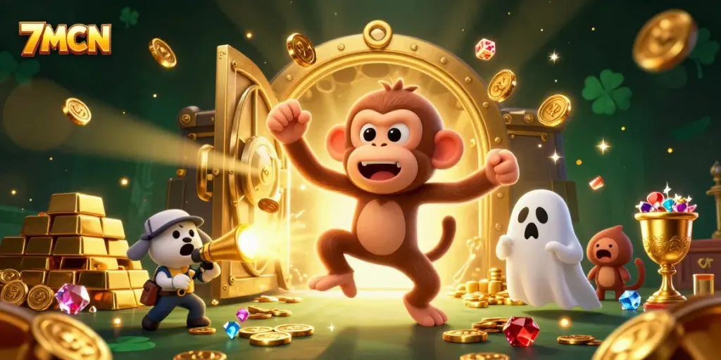 Experience the thrill of 7MCN as the mischievous monkey juggles treasures in a haunted casino.
