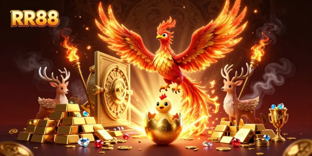 Experience thrilling gaming at RR88 with fire phoenixes and treasures bursting with excitement