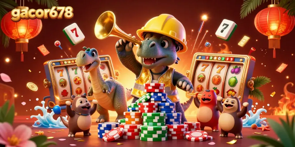 Build your luck at gacor678's dynamic casino scene with vibrant celebrations and game elements.