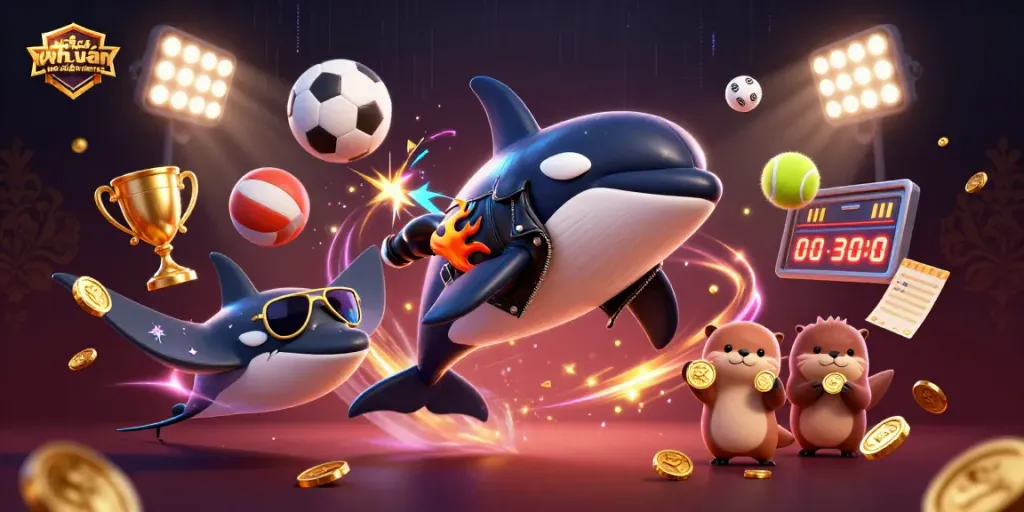 Engaging scene showcasing the nhà cái uy tín nhất việt nam with playful sea creatures, enhancing the gambling experience.