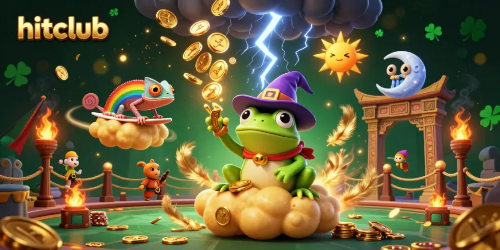 Hitclub: Dive into gaming excitement with a vibrant storm of golden coins and adventurous characters.