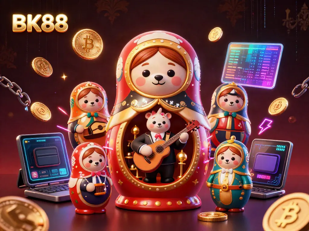 Experience the exhilarating world of BK88 with a vibrant 3D illustration showcasing a festive gaming atmosphere.