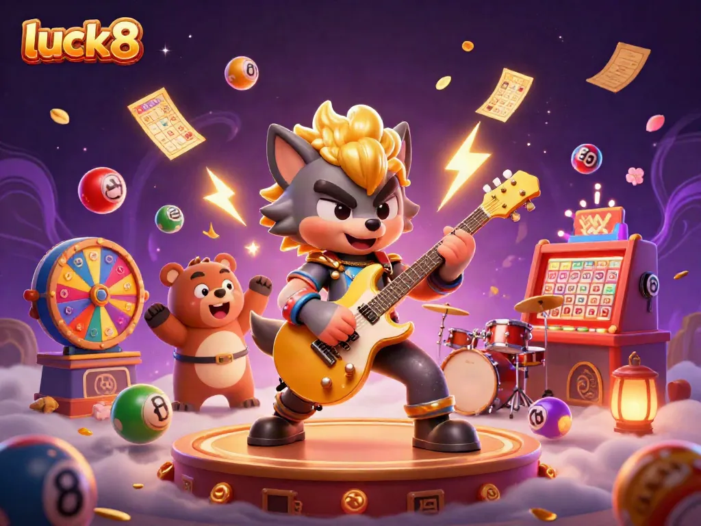 Experience the thrill of luck8 with vibrant lottery balls and engaging characters in a casino setting.