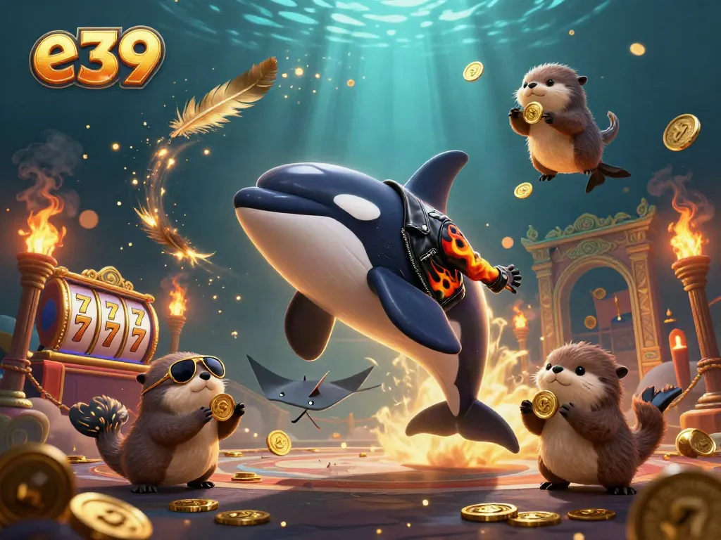 Experience thrilling gameplay with E39, showcasing a dynamic casino scene featuring sea characters.