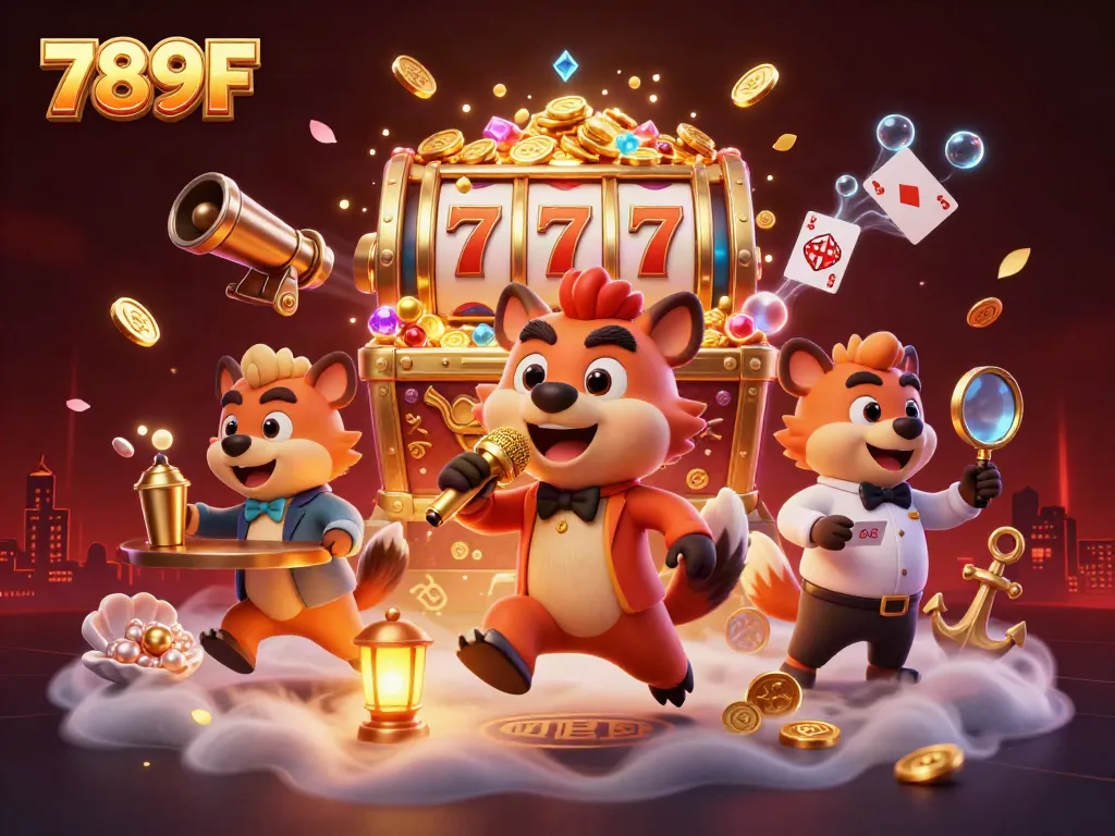 Experience the vibrant comedy casino club with 789F's 3D hyenas full of laughter and gaming excitement.