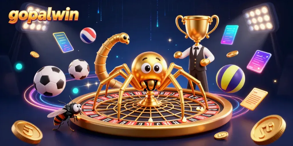 Gopalwin's dynamic casino scene with a spider roulette and animated characters betting.