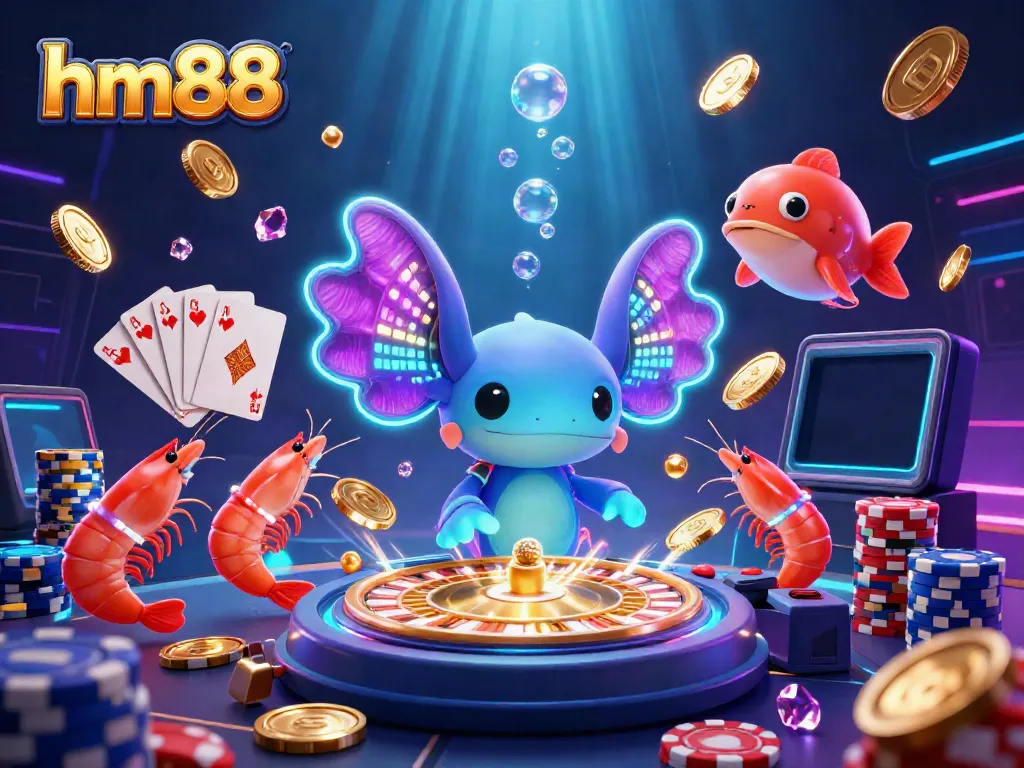Experience the thrill at hm88 with sparkling gems and vibrant characters in a lively casino atmosphere.