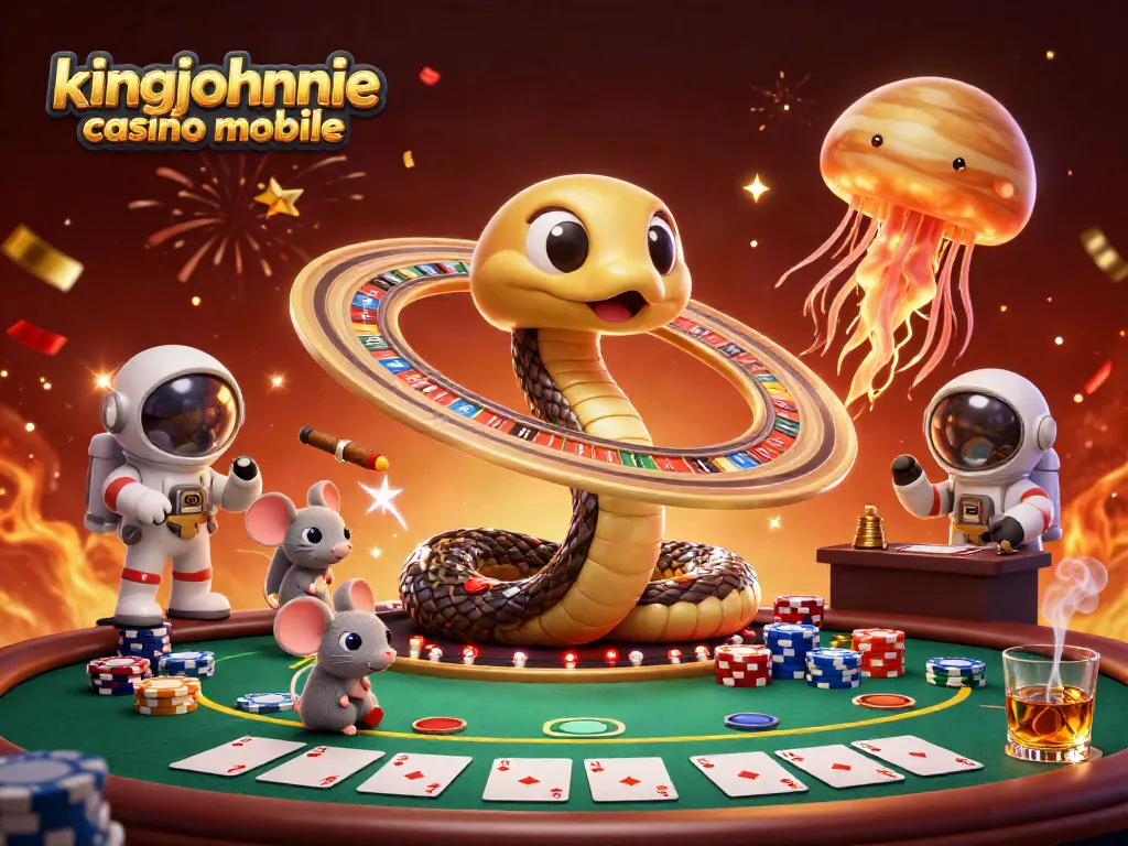 Engage with kingjohnnie casino mobile while astronaut mice place bets on a cosmic roulette wheel.