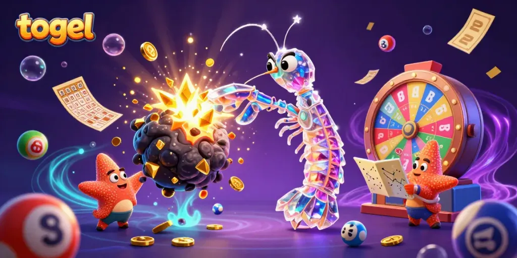 Menangkan togel dengan semangat berharga, gambarkan mantis udang galaksi dengan bola lotere yang cerah.