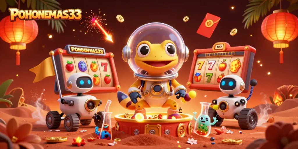 POHONEMAS33 menghadirkan gecko Martian dan rover robot di kasino emas yang tersembunyi.