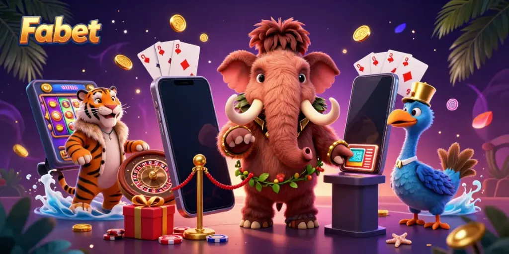 Experience the thrill of Fabet with a vibrant 3D casino scene featuring iconic characters and exciting game elements.