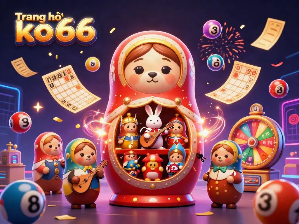 Engage with Trang chủ ko66 in a vibrant 3D animated casino scene featuring playful bears and dynamic game elements.