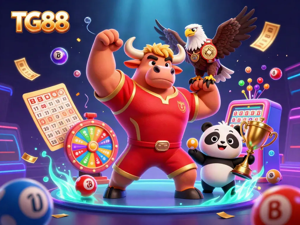 Engage with the dynamic TG88 experience, featuring vibrant lottery elements and cheerful mascots.