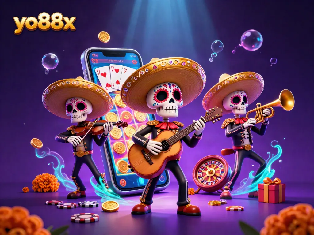 Spin vibrant slots and win big with yo88x as lively mariachi skeletons celebrate!