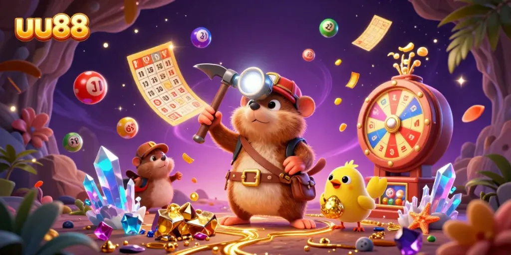Experience thrilling gaming action at uu88 with our colorful and dynamic 3D casino illustration.