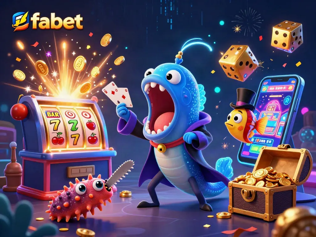 Experience fabet: A vibrant 3D depiction of casino magic with colorful gaming elements.