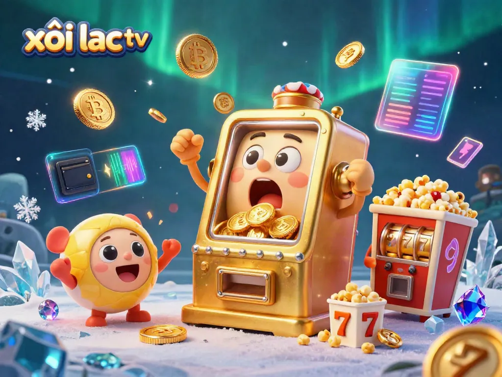 Experience xôi lạc tv excitement as golden slot machines celebrate winnings with coins overflowing.