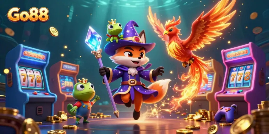 Experience thrilling action at Go88 with magical characters and vibrant casino elements.
