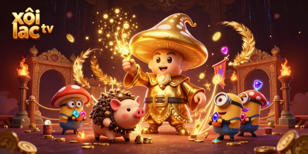 Experience thrilling betting with xôi lạc tv, featuring wizard characters and magical treasure in a dynamic casino scene.