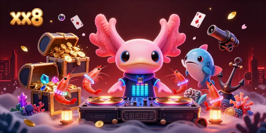 Experience vibrant gaming with xx8's dynamic underwater casino scene featuring lively characters.