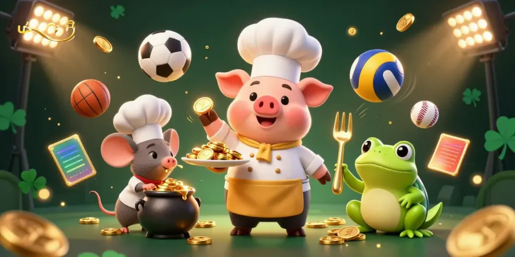 Experience the excitement of uk88 with gourmet treasures in a captivating 3D casino scene.