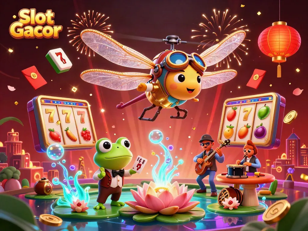 Engage with Slot Gacor's vibrant online gaming experience, featuring dynamic characters and casino elements.
