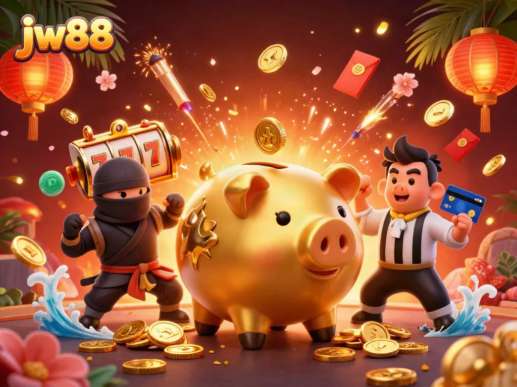 Experience thrilling wins at jw88 with our engaging 3D casino illustration showcasing entertainment and excitement.