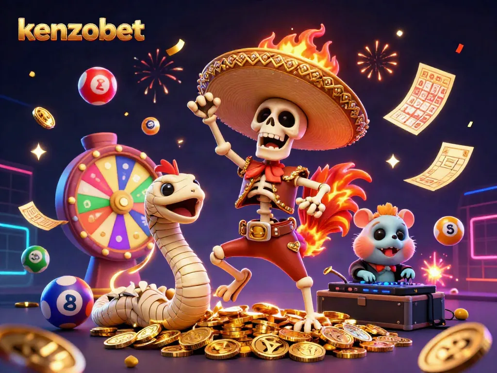 Engage with Kenzobet's vibrant gaming world featuring festive characters and dynamic prizes.