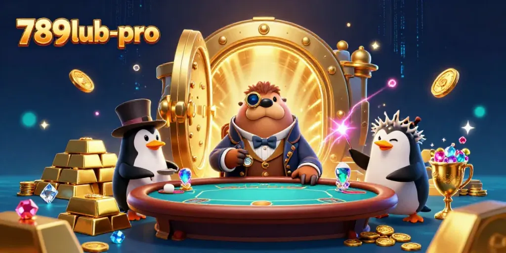 Experience thrilling poker action with 789lub-pro's colorful underwater scene featuring a walrus, a penguin dealer, and a bluffing pufferfish.