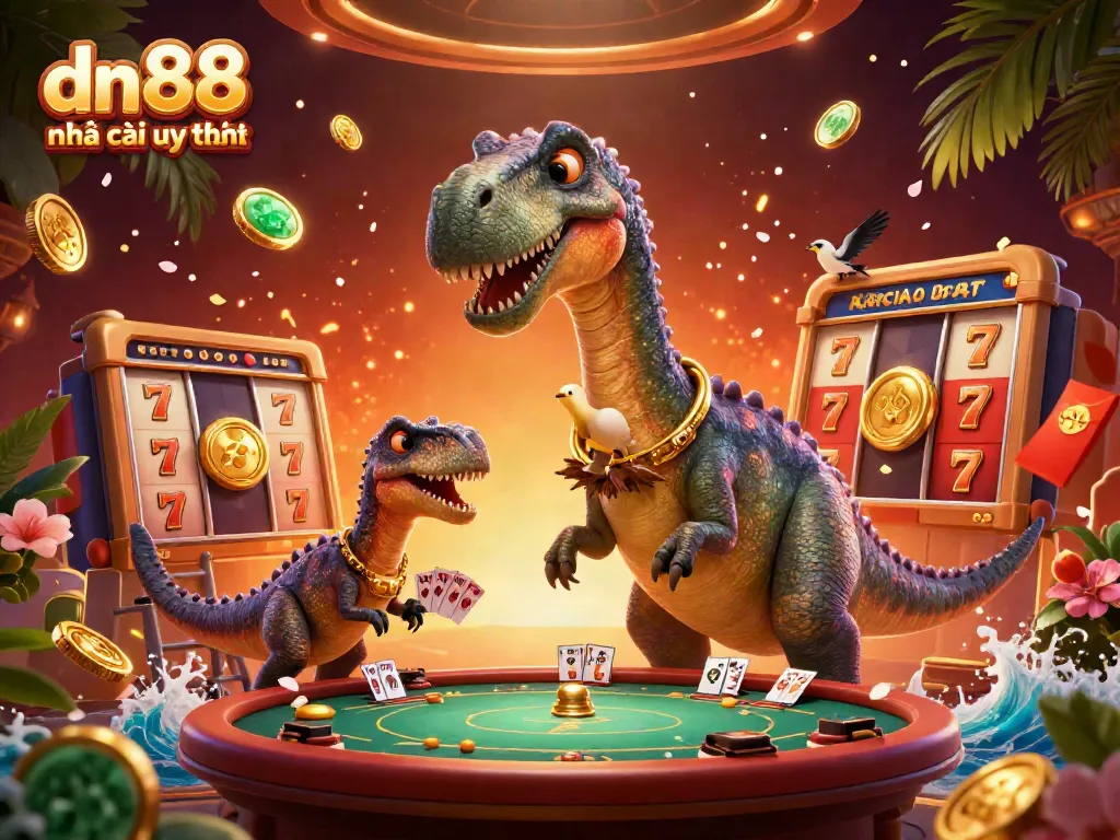 Experience the lively energy of dn88 nhà cái uy tín with animated characters in a packed casino scene.