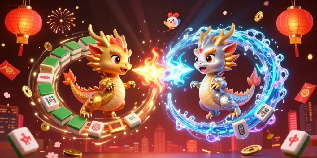 Experience vibrant gaming with sunwin20, featuring dynamic dragons and rich mahjong elements in a captivating scene.