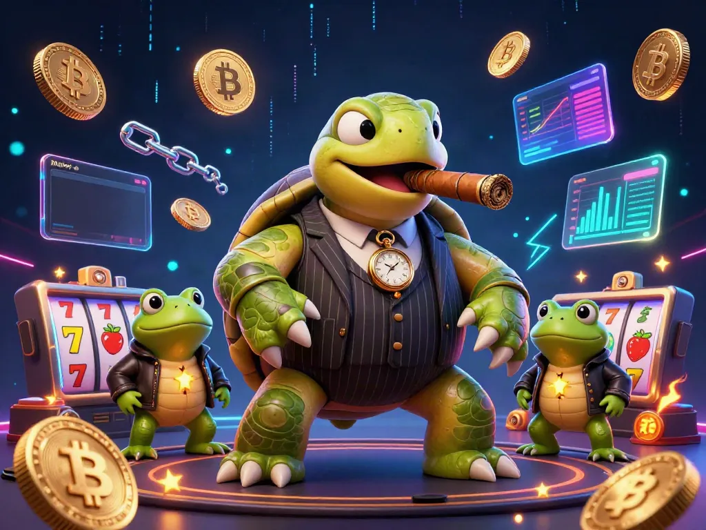 Nhatvip enhances online gambling with a vibrant, energetic scene featuring a snapping turtle in a vintage suit.