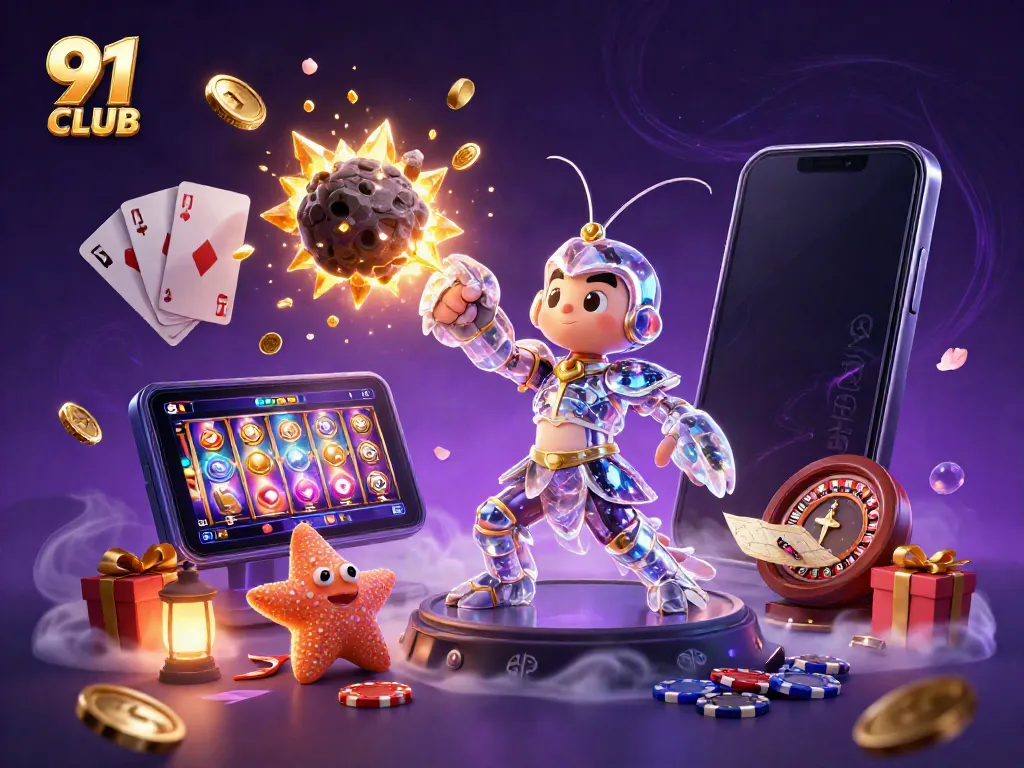 Engage in vibrant gameplay at 91 CLUB with exploding gems and colorful casino elements.