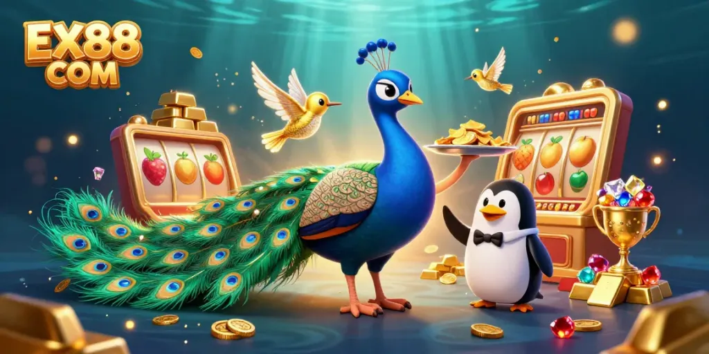 Join the fun at EX88 COM with vibrant casino elements and enchanting characters!