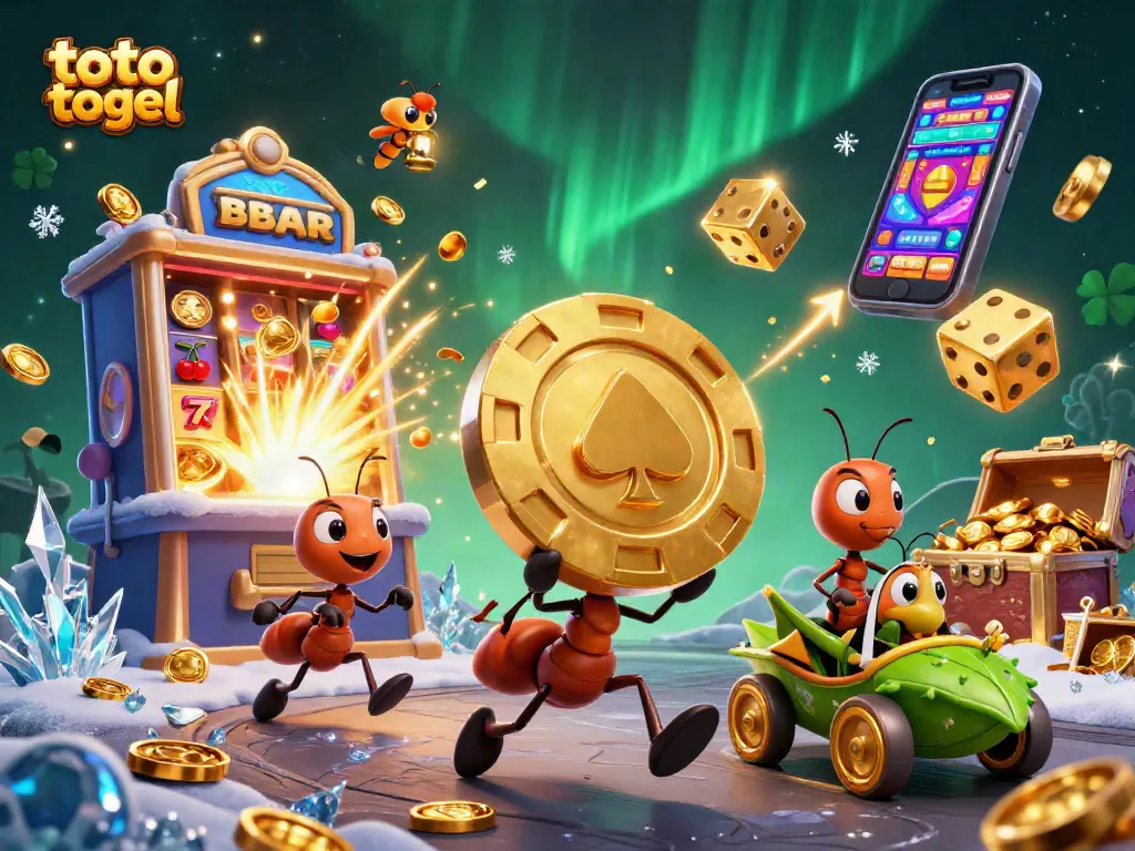 Engage in thrilling toto togel gameplay with a vibrant scene of cartoon ants on a heist.