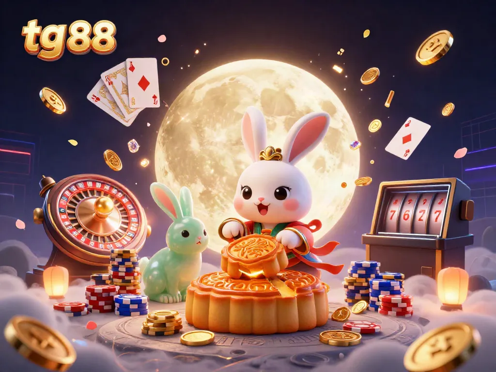 Engage with tg 88 casino opportunities featuring a folkloric moon rabbit amidst vibrant gaming elements.
