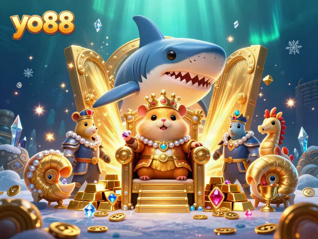Experience the excitement of yo88 with this dynamic 3D casino illustration featuring treasure and characters.
