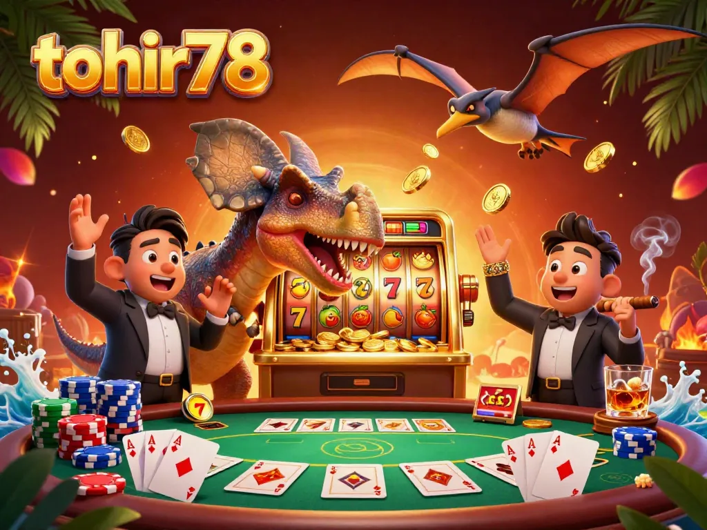 Engaging scene of tohir78's pachycephalosaurus interacting with a slot machine, showcasing casino excitement.