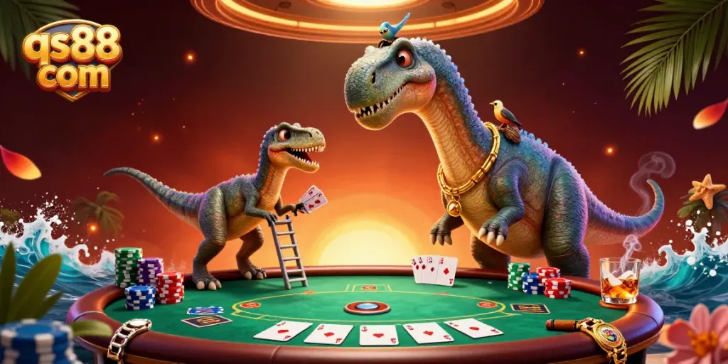 Engage in exciting games at qs88 com with a vibrant casino scene featuring dramatic poker action.
