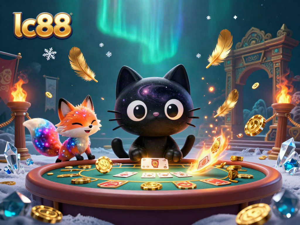 Experience exciting gaming with lc88 as a cosmic cat pulls in golden chips and cards.