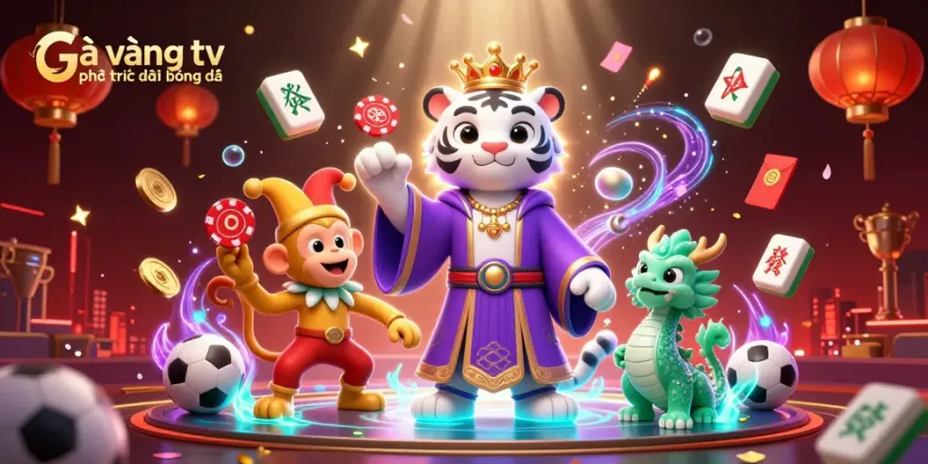 Experience Gà vàng tv phát trực tiếp bóng đá live streaming with playful 3D characters and casino elements.