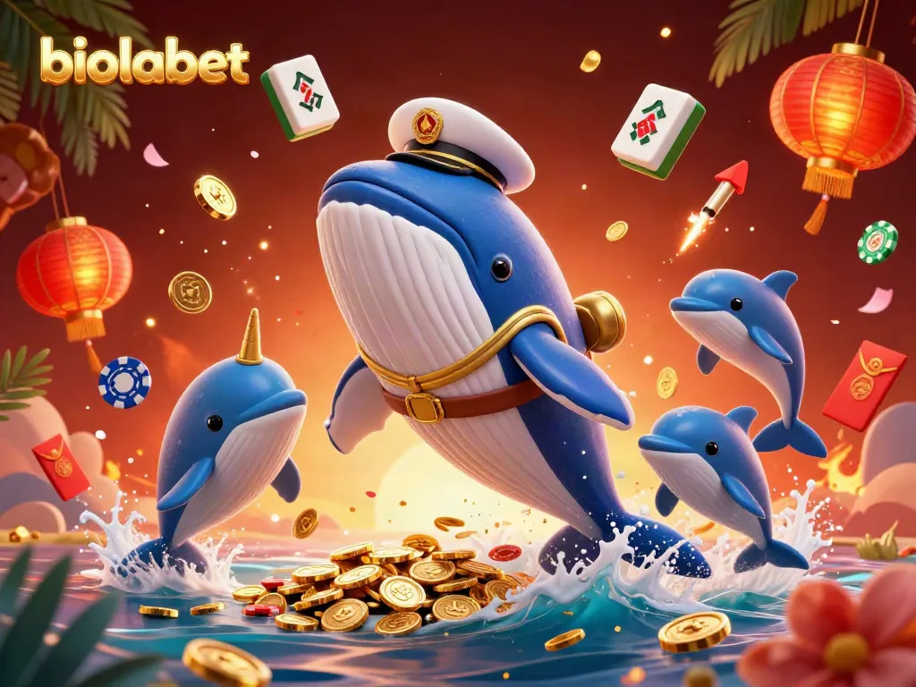Experience thrilling gameplay with biolabet, featuring a captain whale and vibrant casino elements.