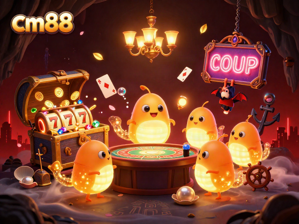 Experience vibrant gaming with cm88's glowworms illuminating an exciting cave casino scene.
