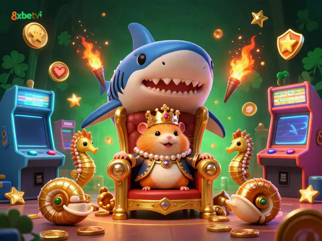 Experience thrilling gaming adventures with the 8xbetvi golden hamster king in a vibrant casino setting.
