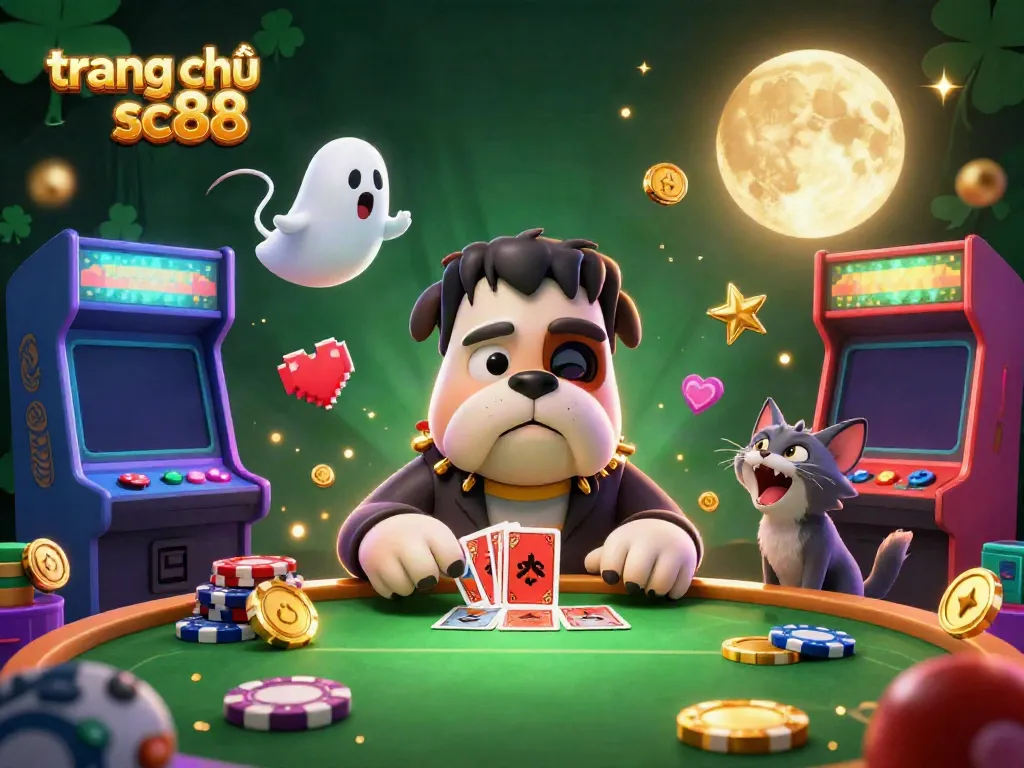 Engage with the thrilling scene of trang chủ sc88 featuring an engaging 3D casino atmosphere with cartoon characters and vibrant game elements.