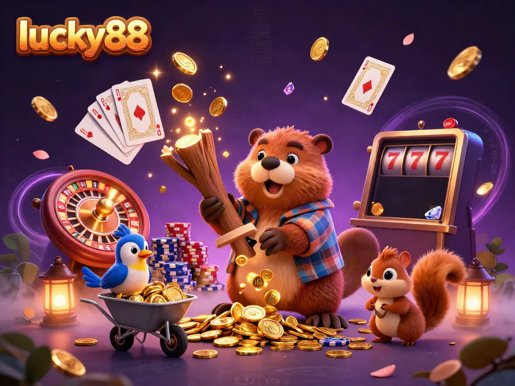 Experience the thrilling essence of lucky88 with golden coins and thrilling game elements shining in a vibrant casino scene.